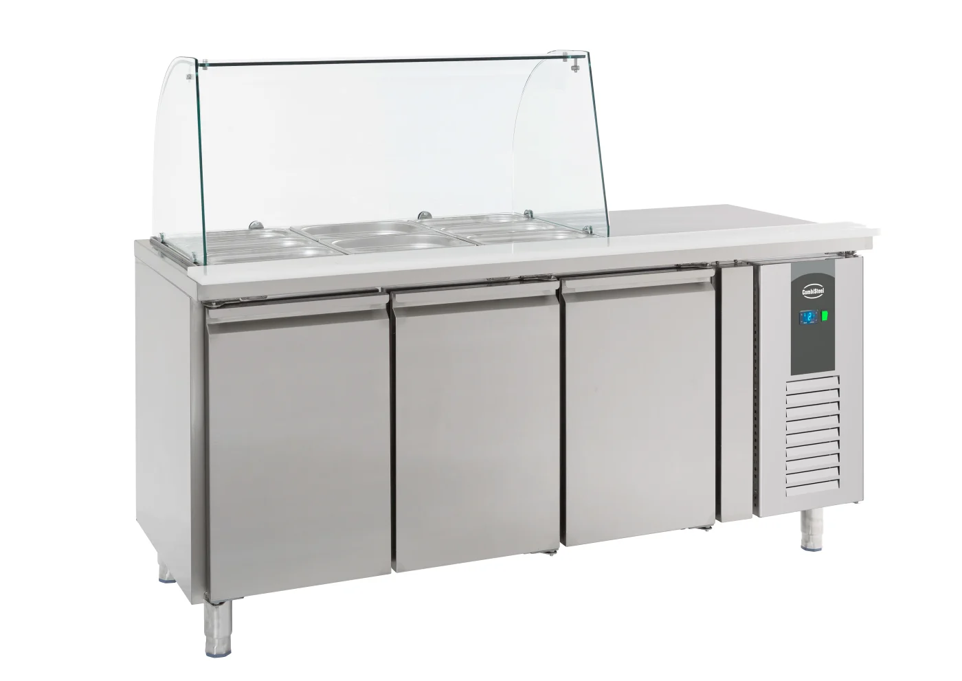 Refrigerated Counter With Glass Cover 3 Doors