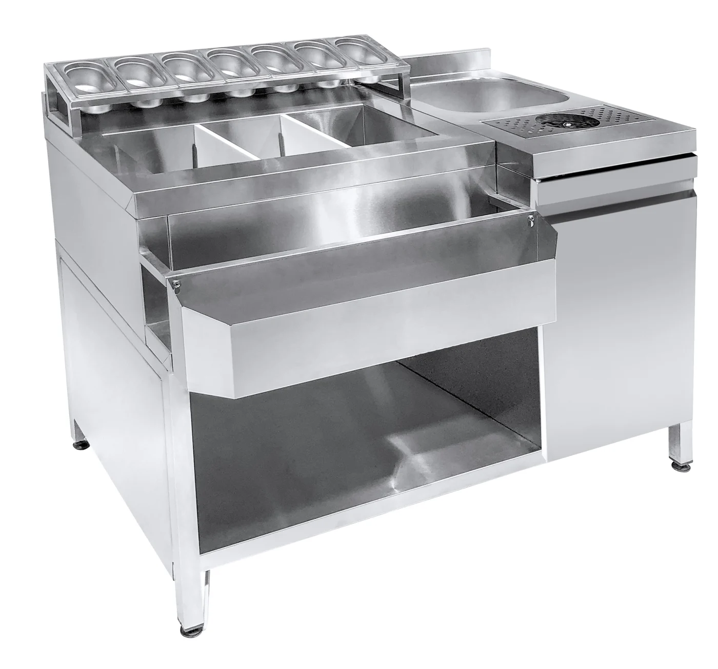 Cocktail BAR Station Incl. Sink, Glass Rinser, GN Containers And Speedrail For Bottles